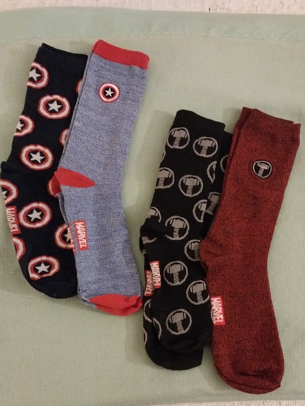 Marvel Men's Crew Socks - Navy, Blue, Black & Burgundy Graphic Pack